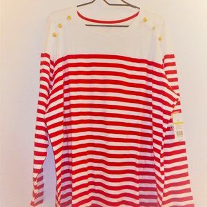 NWT Women's Plus Size Kim Rogers Curvy Nautical Striped Long-sleeved Shirt 2X